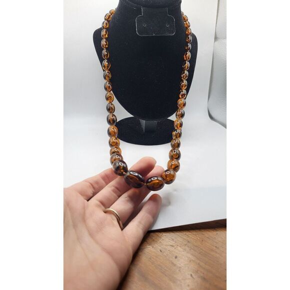 Vintage 70s Graduated Beaded Acrylic Faux Amber Necklace 29 in - Picture 1 of 8